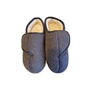 Womens Hard Sole Slippers Sz 7 Faux Fur Lining Dark Grey Hook Loop Long Bay